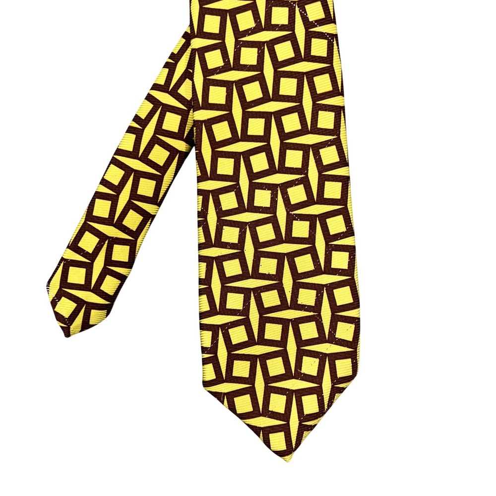 Robert Talbott Yellow Brown Silk Tie Mens OS Best of Class Handsewn USA